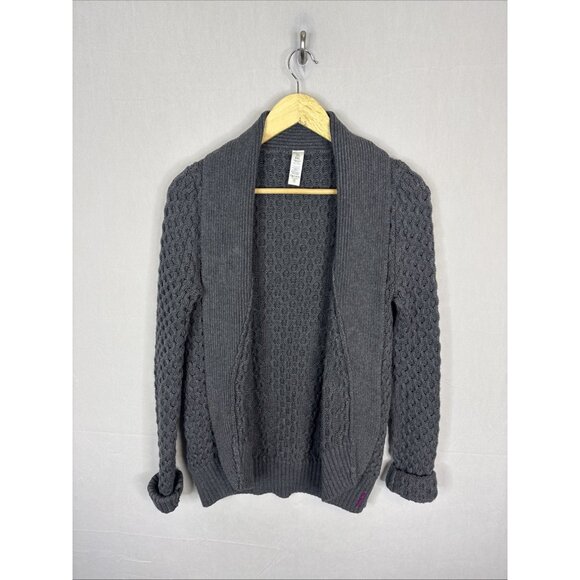 ivivva Girls 14 Open Front Knit Cardigan Gray Shawl Collar Cable Sweater - Picture 1 of 6